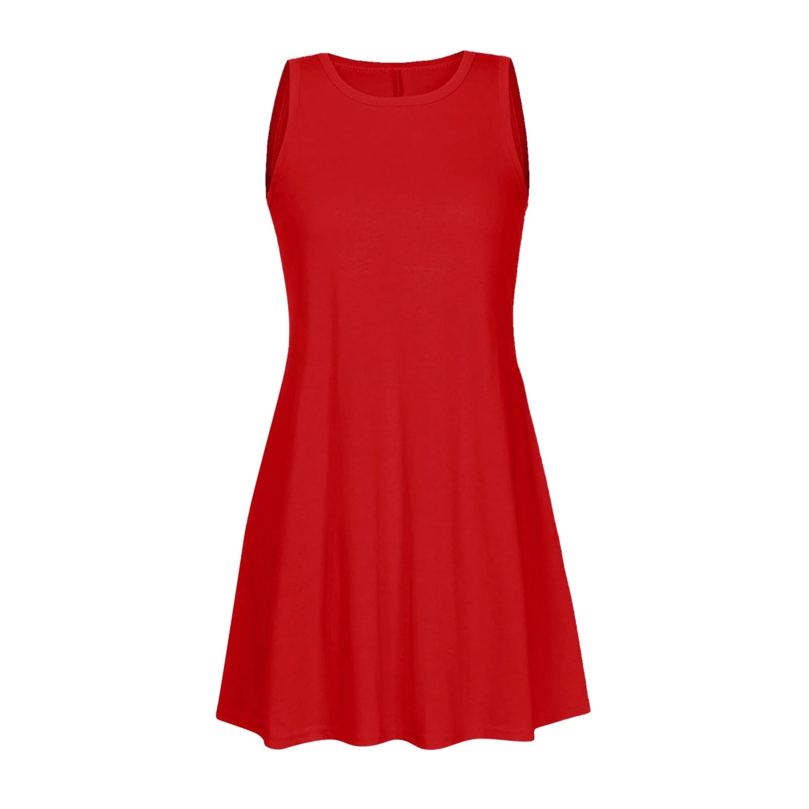 Fesfesfes Vestidos De Verano Para Mujer Cuello Redondo Casual Mini Vestido Color Sólido Sin Mangas Vestido Corte Holgado Por Encima De La Rodilla Vestido De Sol Venta De Verano